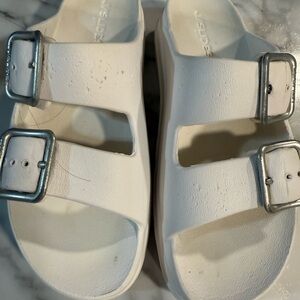 J Slides White Double-Buckle Kids Slide Sandals